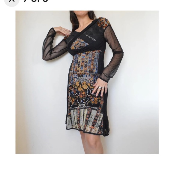 Vintage rare long sleeve midi mesh black with floral Save the Queen mesh dress - Picture 6 of 8